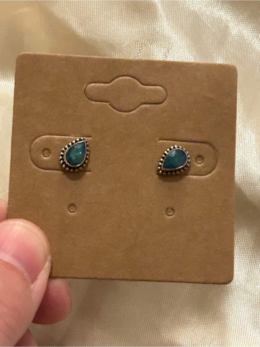 Tiny raw emerald sterling silver teardrop Stud Earrings